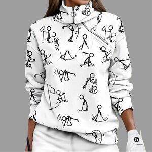 Acegolfs White/Black Golf Print Diagonal Zipper Sweat Size Lg